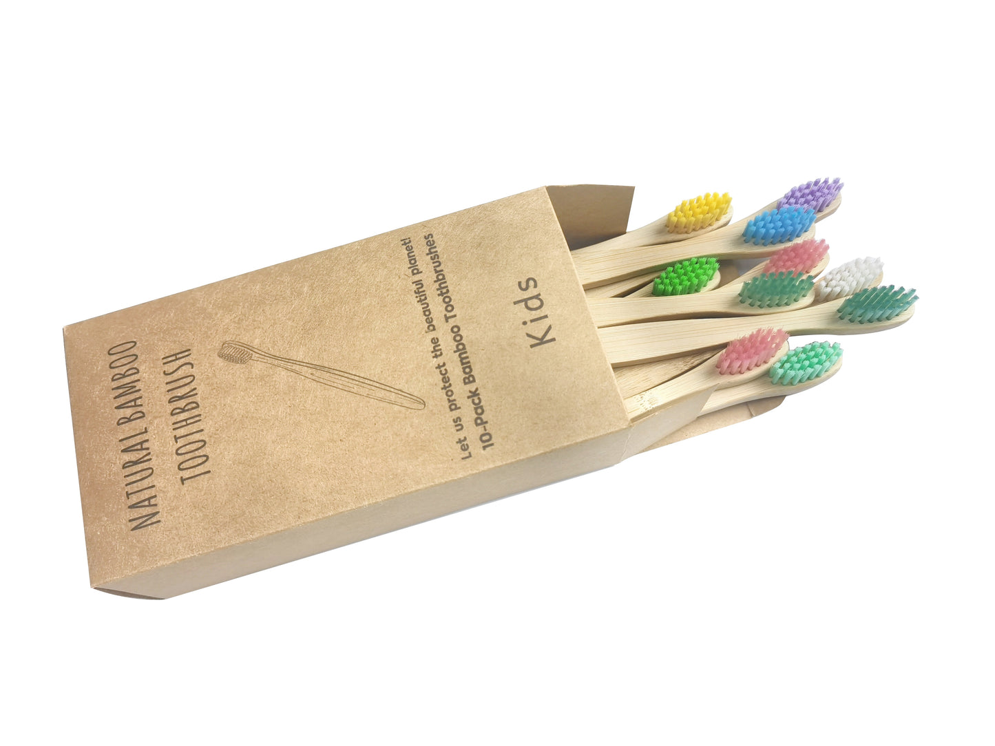 Children's toothbrush made of organic bamboo, with soft and biodegradable fibers. Product with 10 units