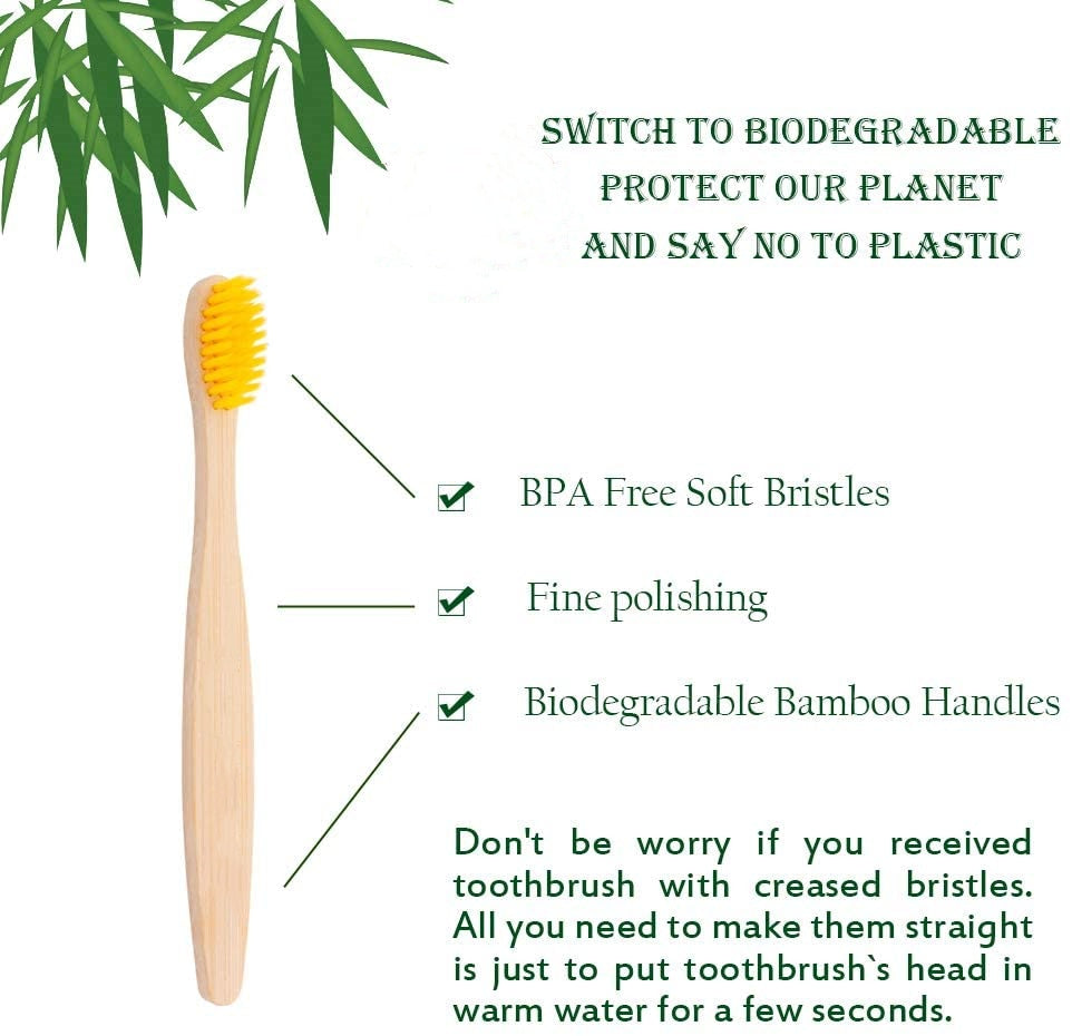 Children's toothbrush made of organic bamboo, with soft and biodegradable fibers. Product with 10 units