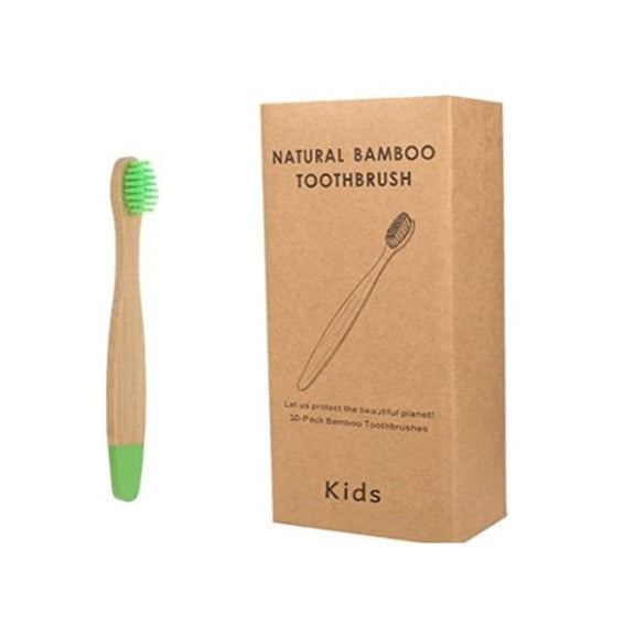 Children's toothbrush made of organic bamboo, with soft and biodegradable fibers. Product with 10 units
