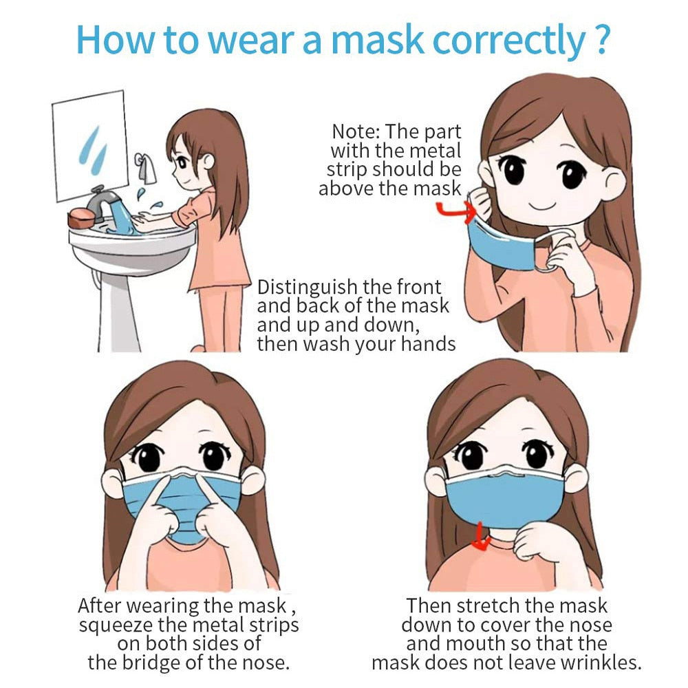 Máscaras Descartáveis Coloridas para Adultos - Proteção Contra Poeira e Germes