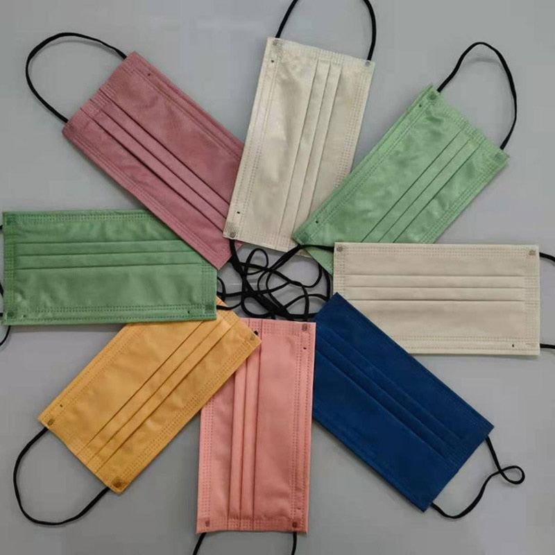 Máscaras Descartáveis Coloridas para Adultos - Proteção Contra Poeira e Germes
