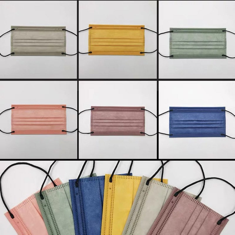 Máscaras Descartáveis Coloridas para Adultos - Proteção Contra Poeira e Germes