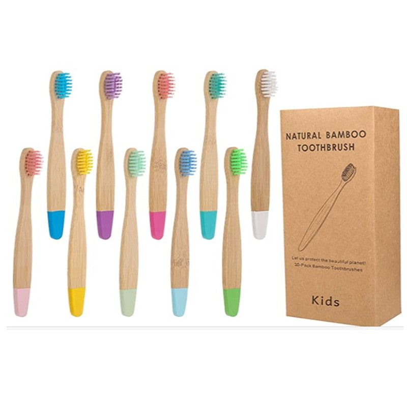 Children's toothbrush made of organic bamboo, with soft and biodegradable fibers. Product with 10 units