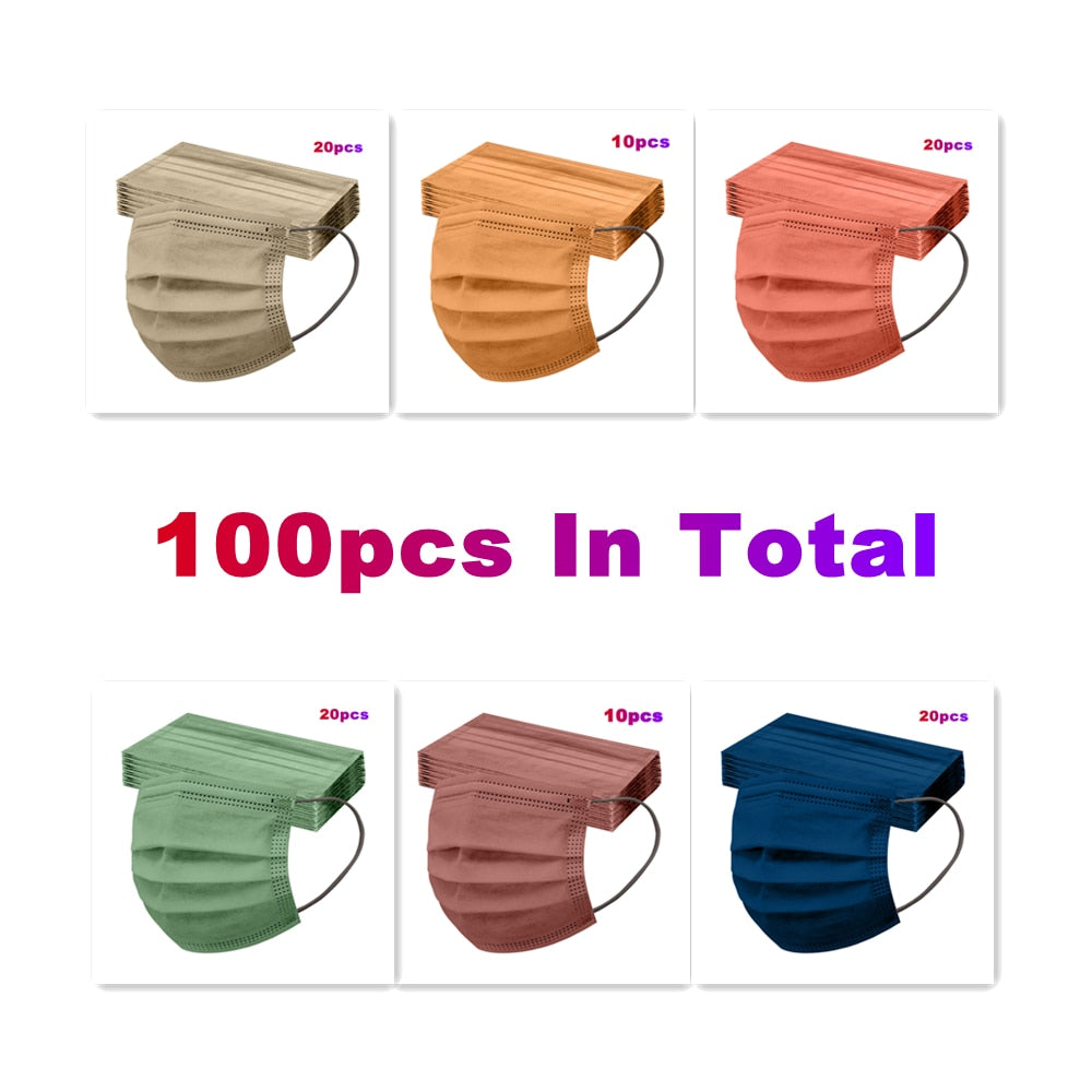 Máscaras Descartáveis Coloridas para Adultos - Proteção Contra Poeira e Germes