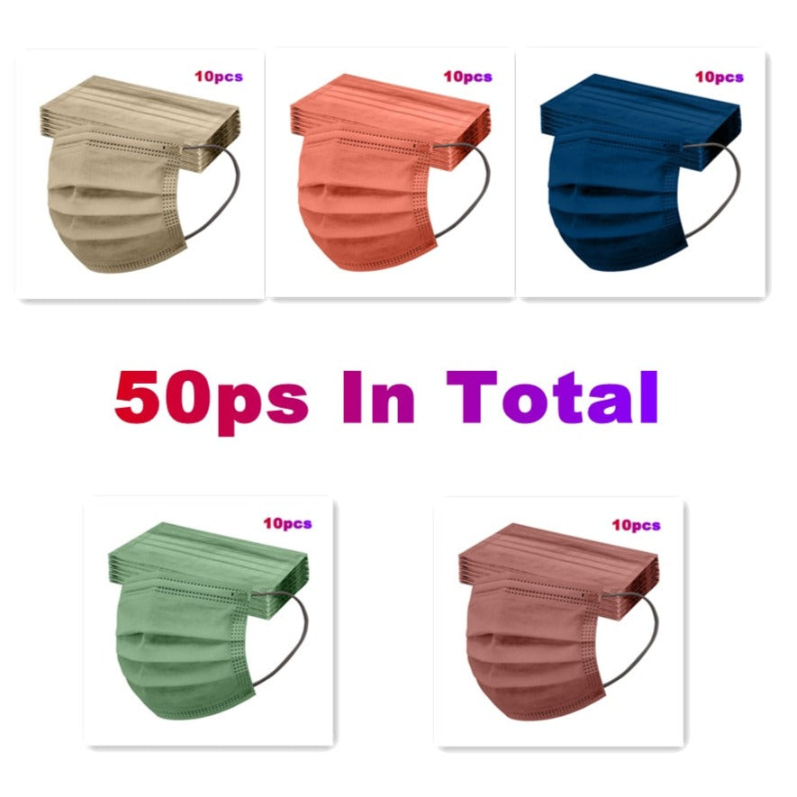 Máscaras Descartáveis Coloridas para Adultos - Proteção Contra Poeira e Germes