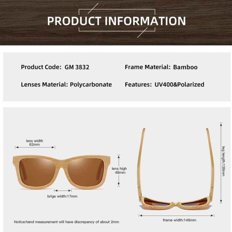 Rectangular polarized sunglasses made with wood