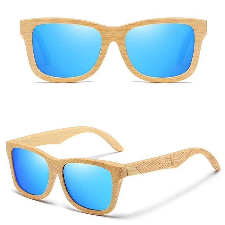 Rectangular polarized sunglasses made with wood