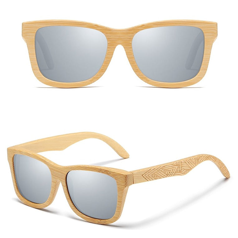 Rectangular polarized sunglasses made with wood