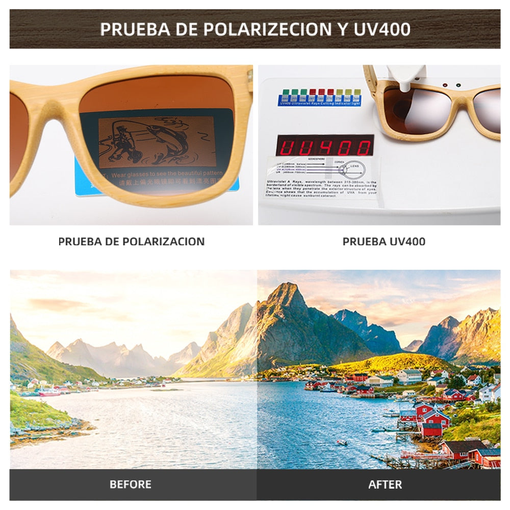 Rectangular polarized sunglasses made with wood