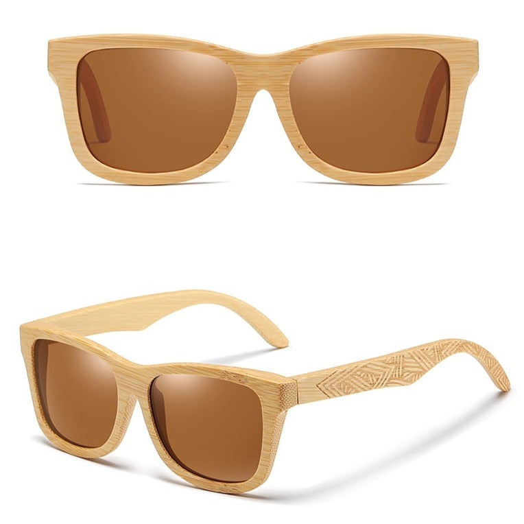 Rectangular polarized sunglasses made with wood