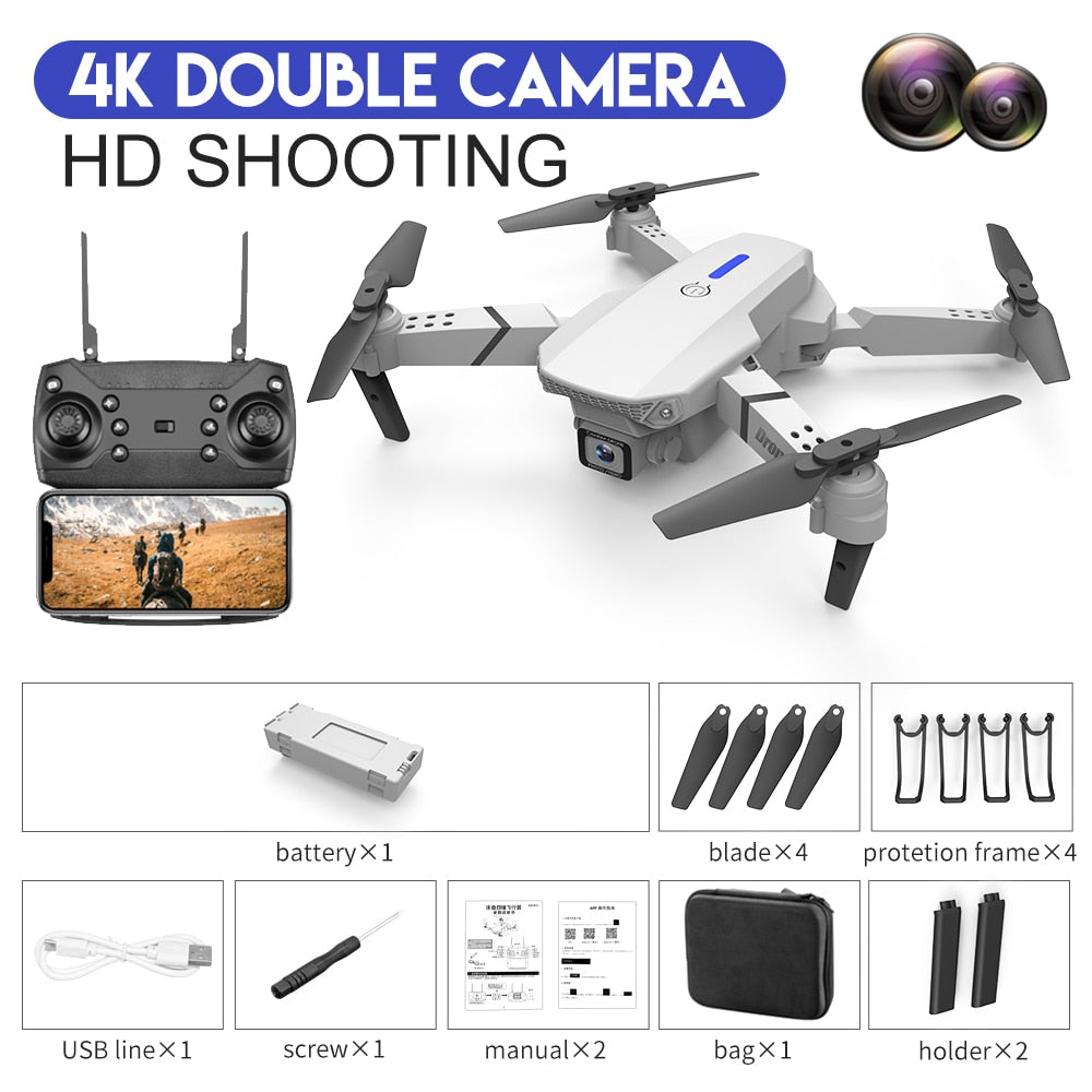 Novo Drone RC E88Pro 4K Profissional com Câmera HD de Ângulo Amplo