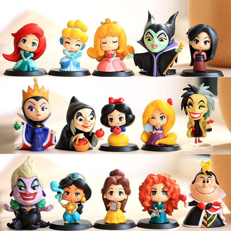 Conjunto de 9 ou 6 bonecas de ação da Disney Vilãs ou princesas