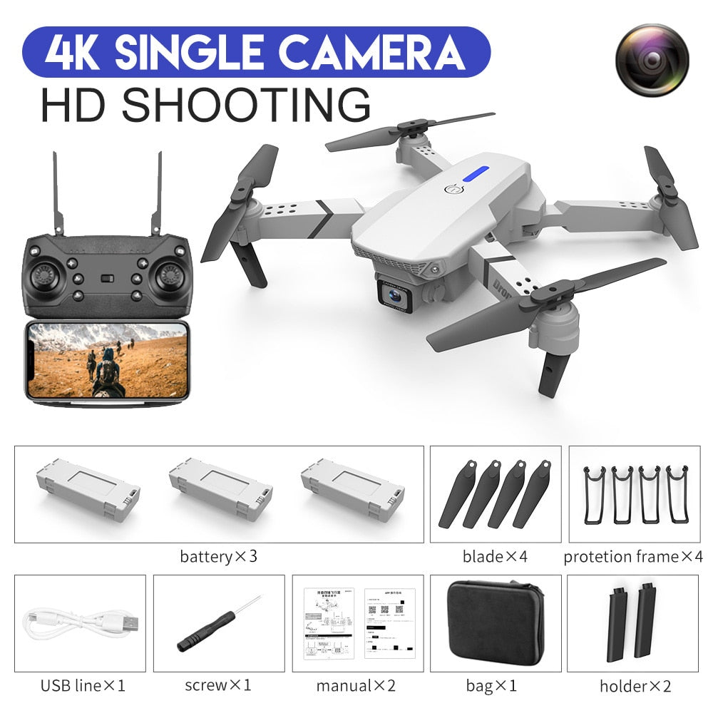 Novo Drone RC E88Pro 4K Profissional com Câmera HD de Ângulo Amplo