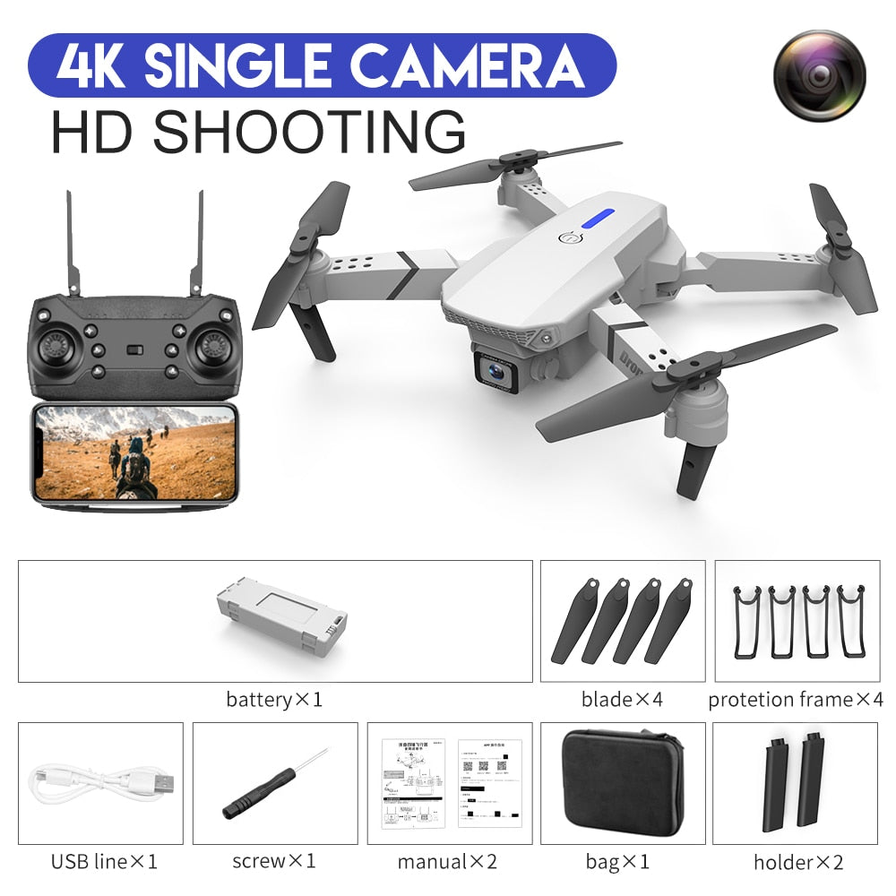 Novo Drone RC E88Pro 4K Profissional com Câmera HD de Ângulo Amplo