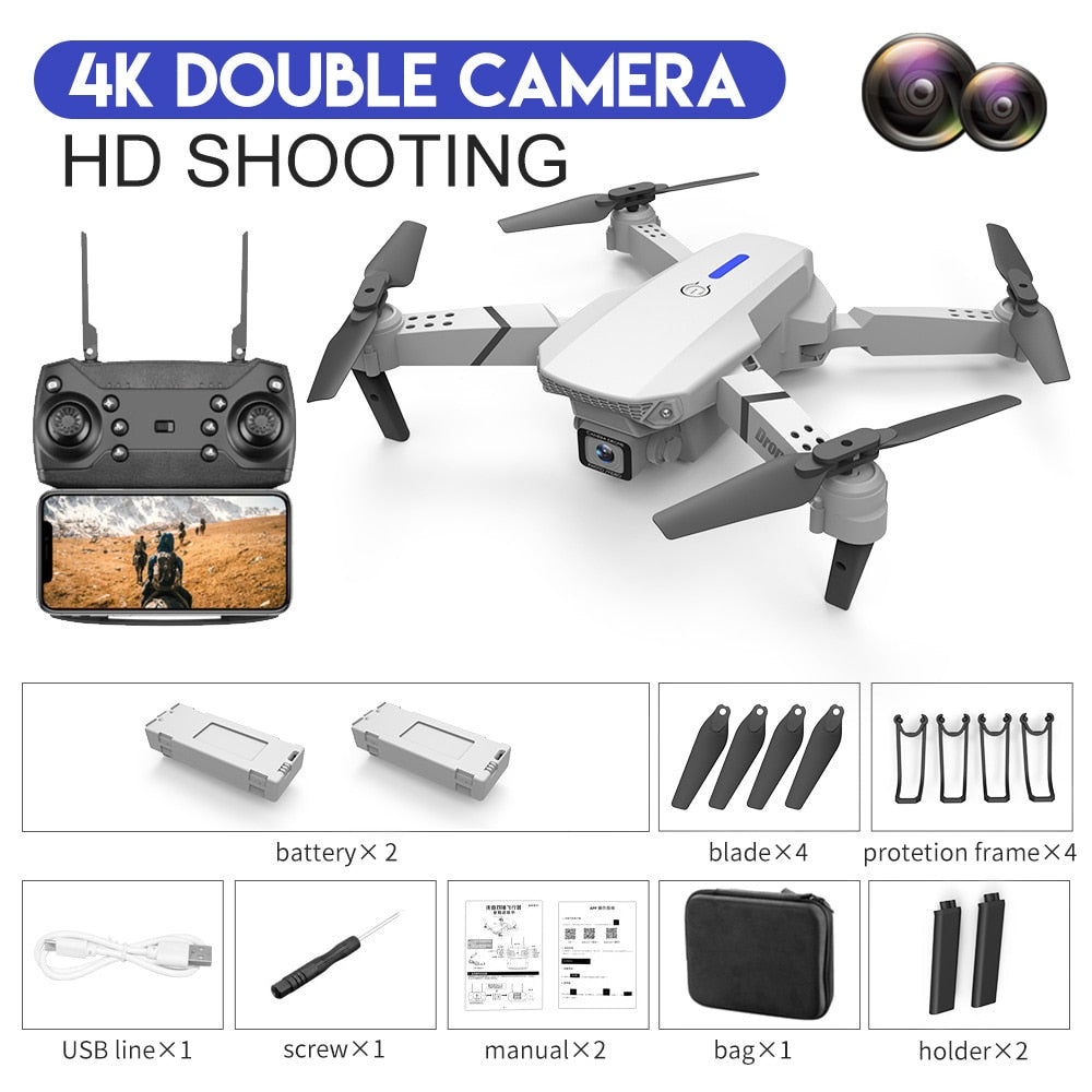 Novo Drone RC E88Pro 4K Profissional com Câmera HD de Ângulo Amplo
