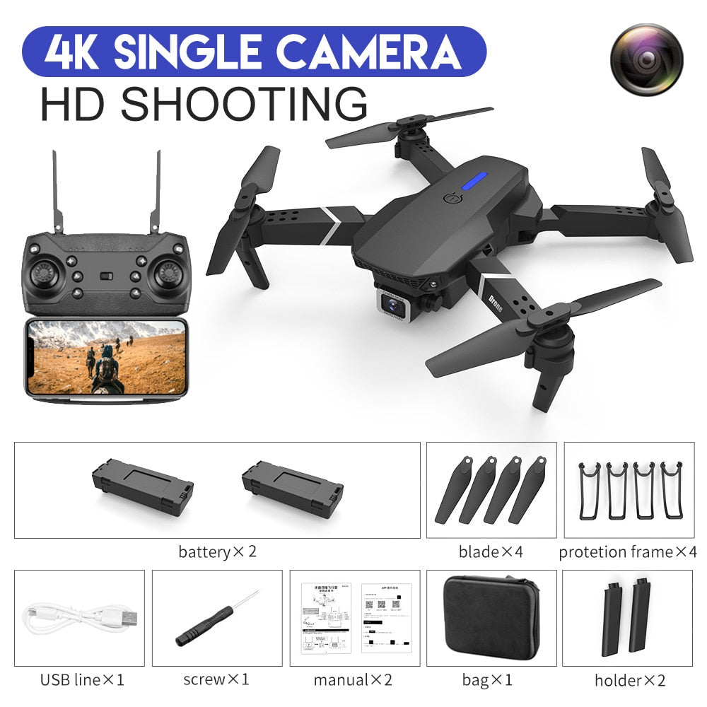 Novo Drone RC E88Pro 4K Profissional com Câmera HD de Ângulo Amplo