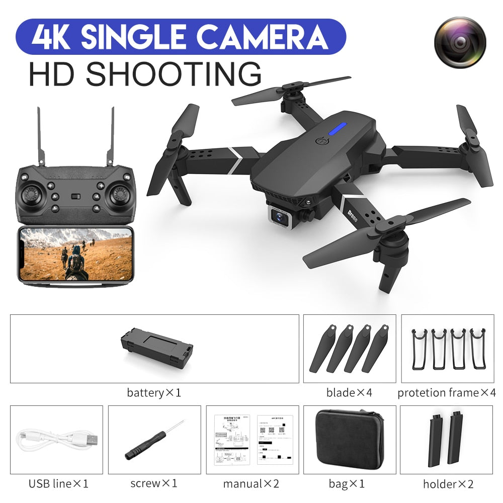 Novo Drone RC E88Pro 4K Profissional com Câmera HD de Ângulo Amplo